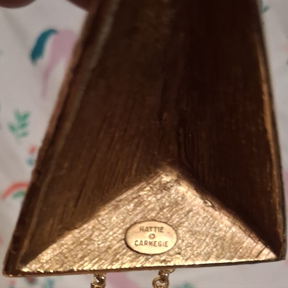 RARE Signed Vintage 70s Hattie Carnegie Gold Tone & Rhinestone Necklace Jewelry - Picture 5 of 5